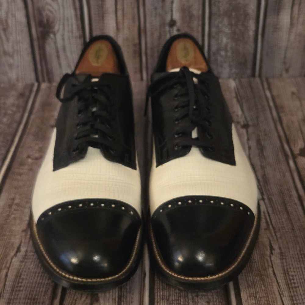 9.5 D Stacy Adams Madison Black White Spectator Cap Toe Oxford Shoes Excellent